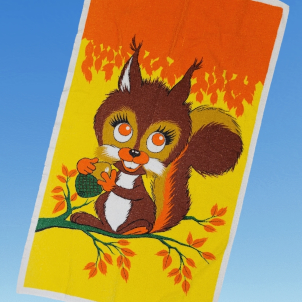 Vintage Teka Squirrel Towel Cotton Retro 40 X 23 Bath Beach